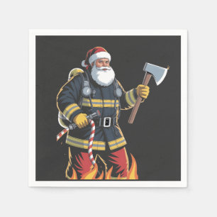 Firefighter Fire Truck Christmas Tree Santa Xmas Napkins
