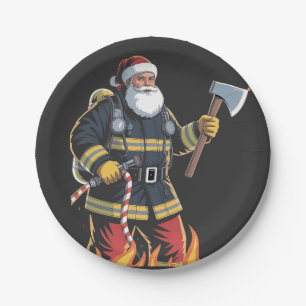 Firefighter Fire Truck Christmas Tree Santa Xmas Paper Plates