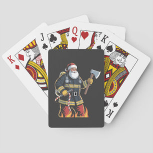 Firefighter Fire Truck Christmas Tree Santa Xmas Poker Cards