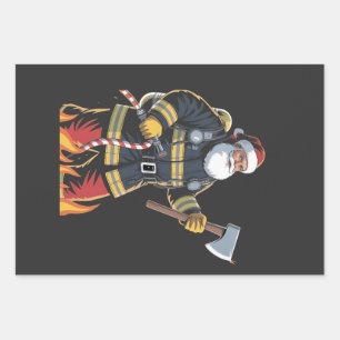 Firefighter Fire Truck Christmas Tree Santa Xmas   Wrapping Paper Sheets