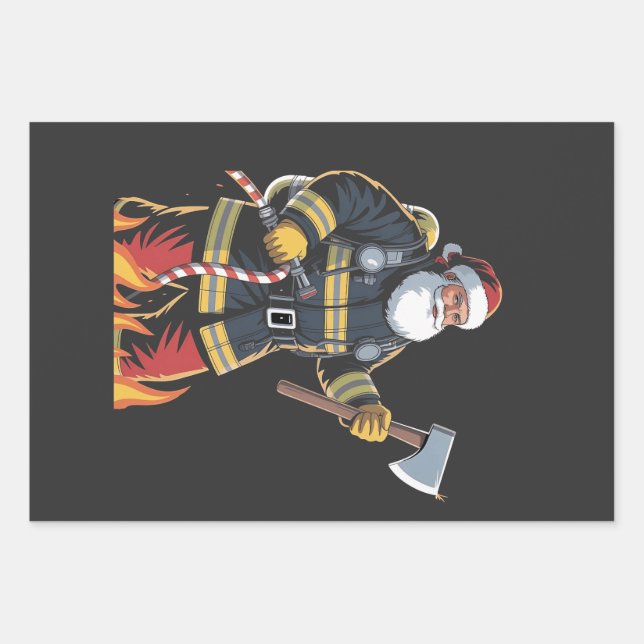 Firefighter Fire Truck Christmas Tree Santa Xmas   Wrapping Paper Sheets (Front)