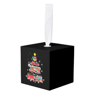 Firefighter Fire Truck Christmas Tree Xmas Love Cube Ornament