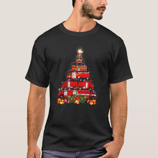Firefighter Fire Truck Christmas Tree Xmas   T-Shirt (Front)