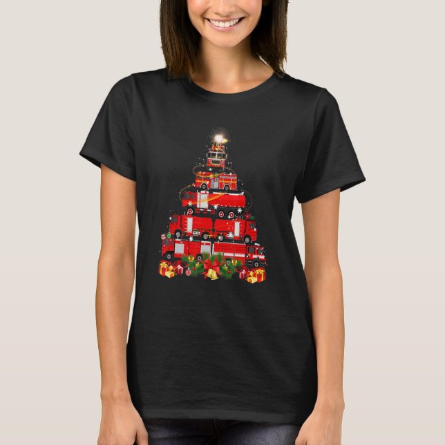 Firefighter Fire Truck Christmas Tree Xmas T-Shirt (Front)