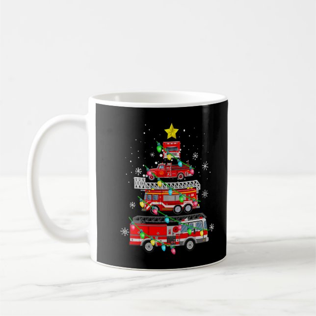 Firefighter Fire Truck Christmas Tree Xmas T-Shirt Coffee Mug (Left)