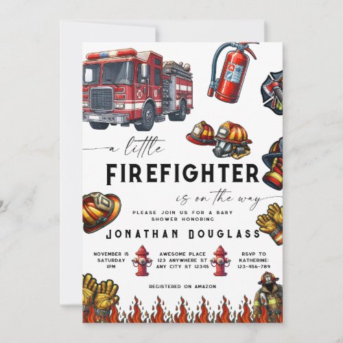 Firefighter Fire Truck Fireman Baby Shower Invitation