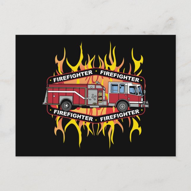 Firefighter Fire Truck Postcard (Front)