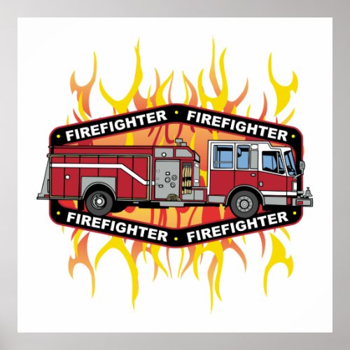 Firefighter Fire Truck Poster