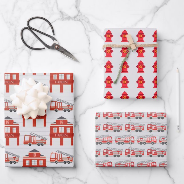 Firefighter Fire Truck Wrapping Paper Sheets (Front)