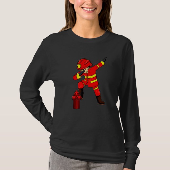 Firefighter Fireman Dabbing Dab Dancing Costume Bo T-Shirt (Front)