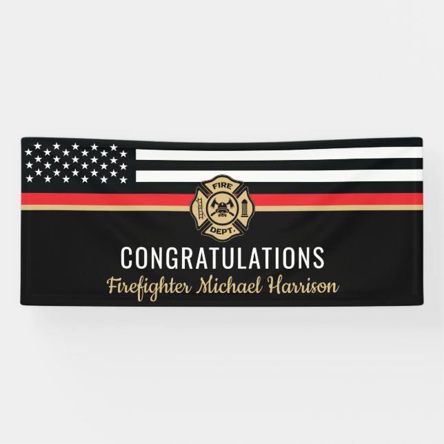 Firefighter Fireman Graduation Thin Red Line Party Banner (Horizontal)