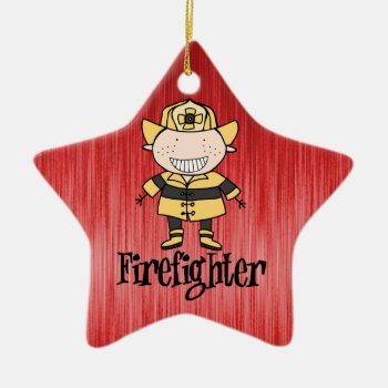 Firefighter Fireman On Red Ceramic Ornament by ornamentcentral at Zazzle