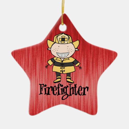 Firefighter Fireman on Red Ceramic Ornament