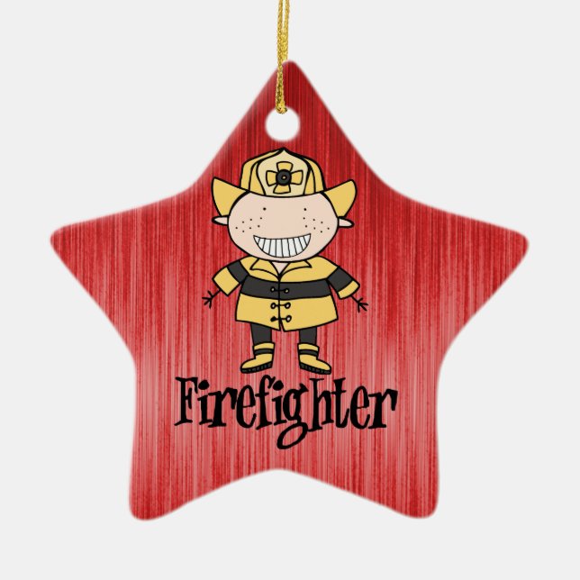 Firefighter Fireman on Red Ceramic Ornament (Front)