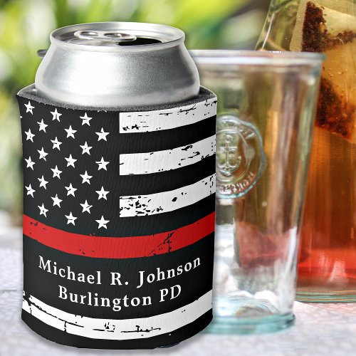 Firefighter Fireman Personalized Thin Red Line  Can Cooler