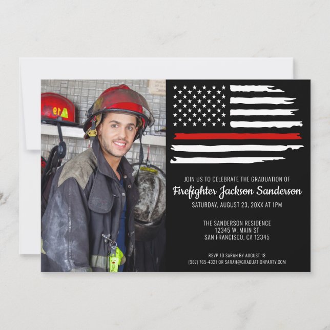 Firefighter Fireman Photo Fire Academy Graduation Invitation (Front)