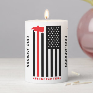 Firefighter Fireman Red Line Axe Pillar Candle