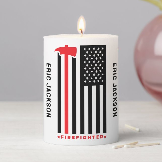 Firefighter Fireman Red  Line Axe Pillar Candle (In Situ)
