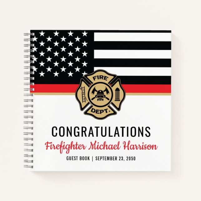 Firefighter Fireman Red Line Graduation Guest Book (Front)