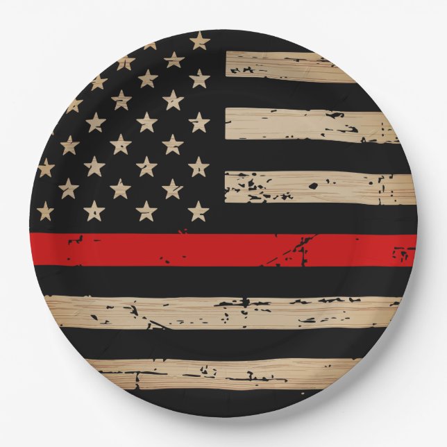 Firefighter Fireman Thin Red Line Paper Plates (Front)
