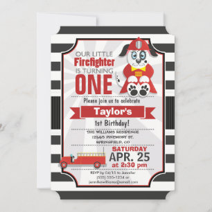 Firefighter; Firetruck Birthday Party Invitation