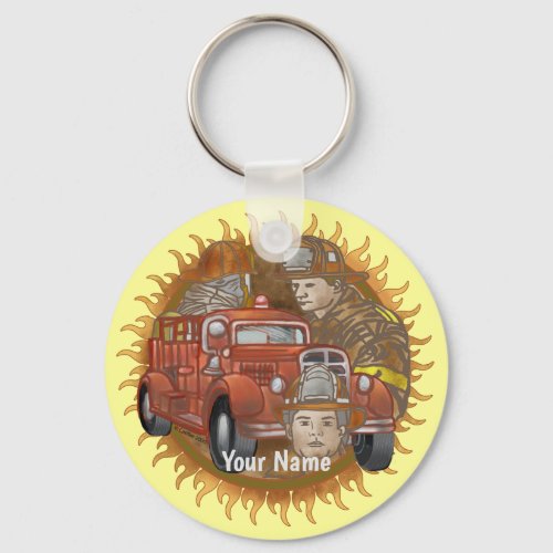 Firefighter Firetruck Buddy custom name keychain