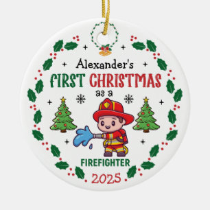 Firefighter First Christmas Custom Name Ceramic Ornament