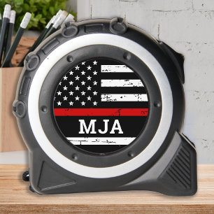 Firefighter Flag Custom Monogram Thin Red Line Tape Measure