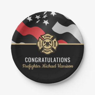 Firefighter Flag Fireman Fire Academy Graduation Paper Plates