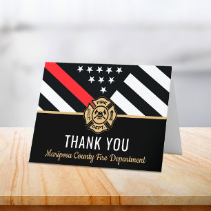 Firefighter Flag First Responder Fire Department Letterpress Thank You Card