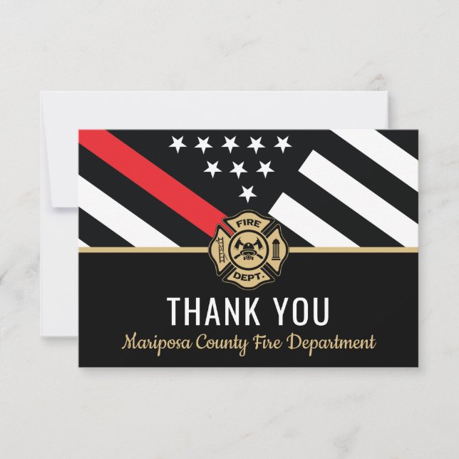 Firefighter Flag First Responder Fire Department Thank You Card (Front)