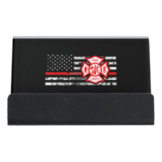 Firefighter Flag & Florian Cross Desk Business Card Holder