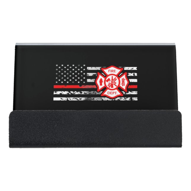 Firefighter Flag & Florian Cross Desk Business Card Holder (Front)