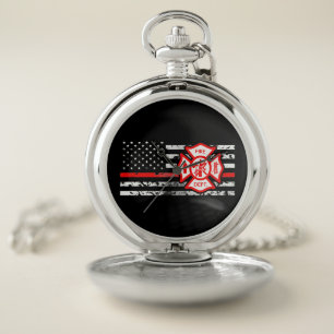 Firefighter Flag & Florian Cross Pocket Watch
