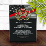 Firefighter Flag Life Saving  Acrylic Award<br><div class="desc">Fire department life saving award.  Personalize with your award recipient's information.</div>