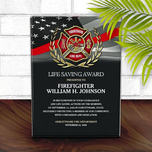 Firefighter Flag Life Saving  Acrylic Award