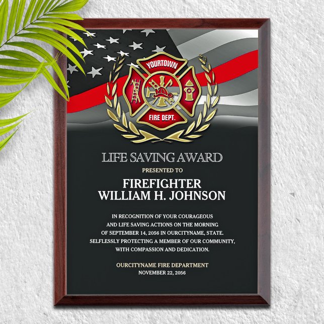 Firefighter Flag Life Saving  Award Plaque (Creator Uploaded)