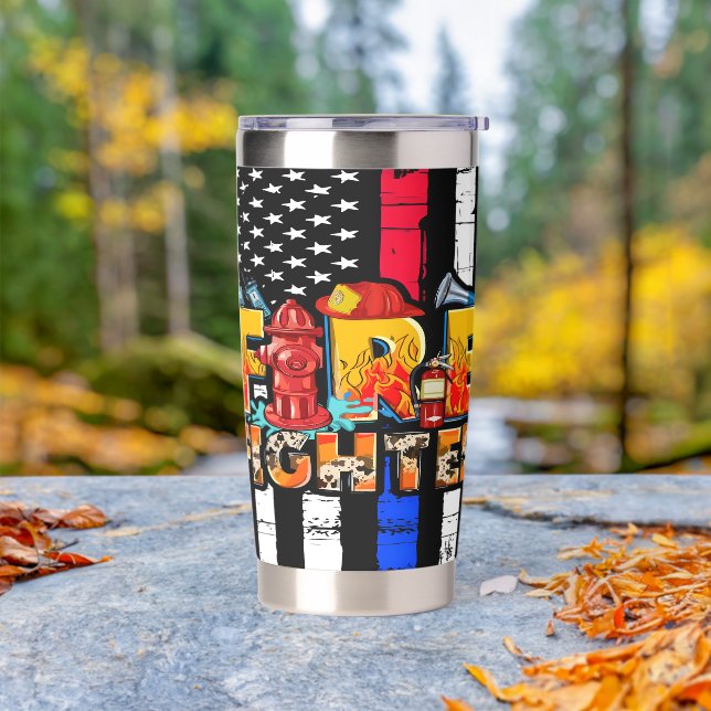 Firefighter Flag Thin Red Blue Insulated Tumbler (Outdoor)
