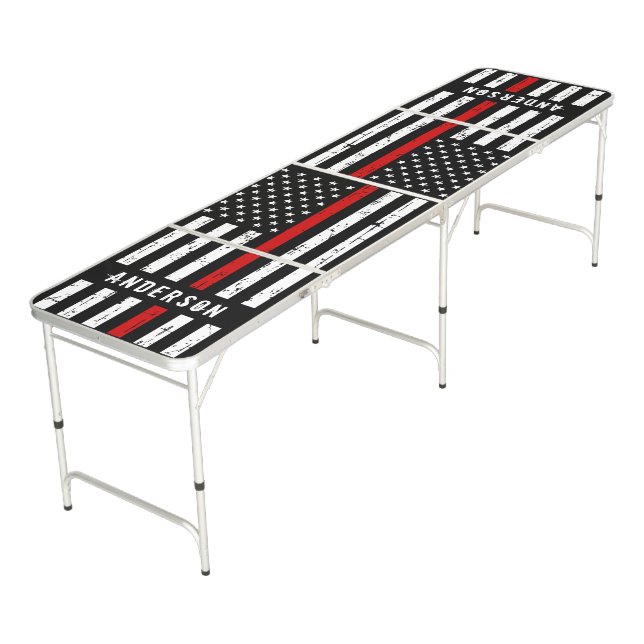 Firefighter Flag Thin Red Line Personalized Beer Pong Table (Angled)