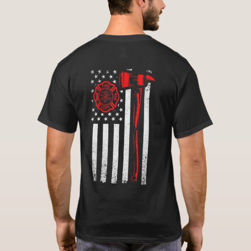 Firefighter Flag With Axe And Usa Flag T_Shirt