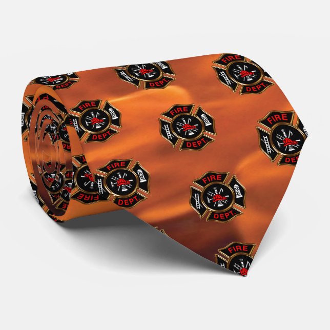 Firefighter Flames Emblem Pattern Tie (Rolled)