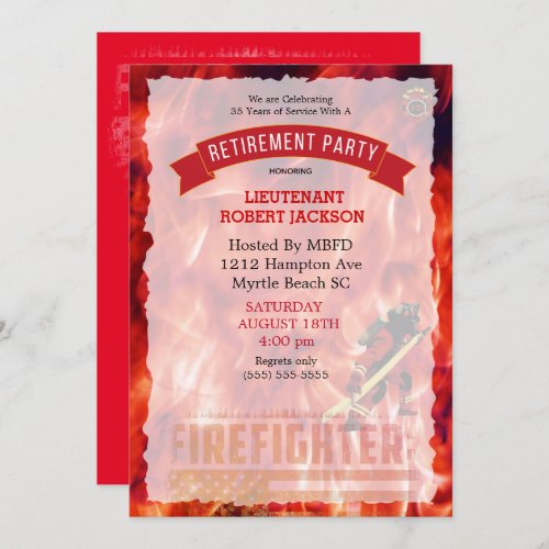 Firefighter Flames Flag Retirement Party   Invitation