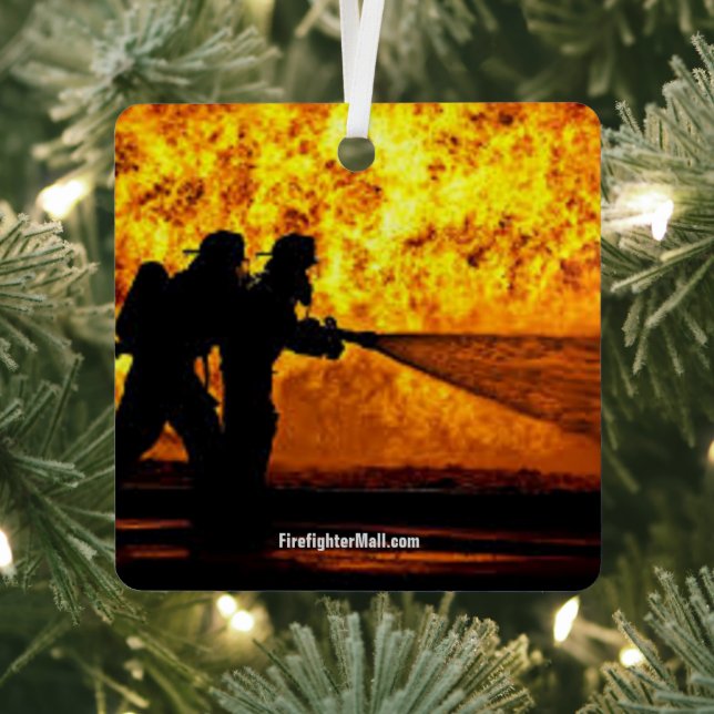Firefighter Flames Metal Ornament (Insitu)