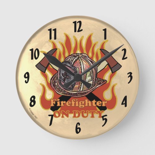 Firefighter Flames On Duty  Clock