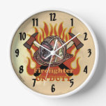 Firefighter Flames On Duty custom name Clock