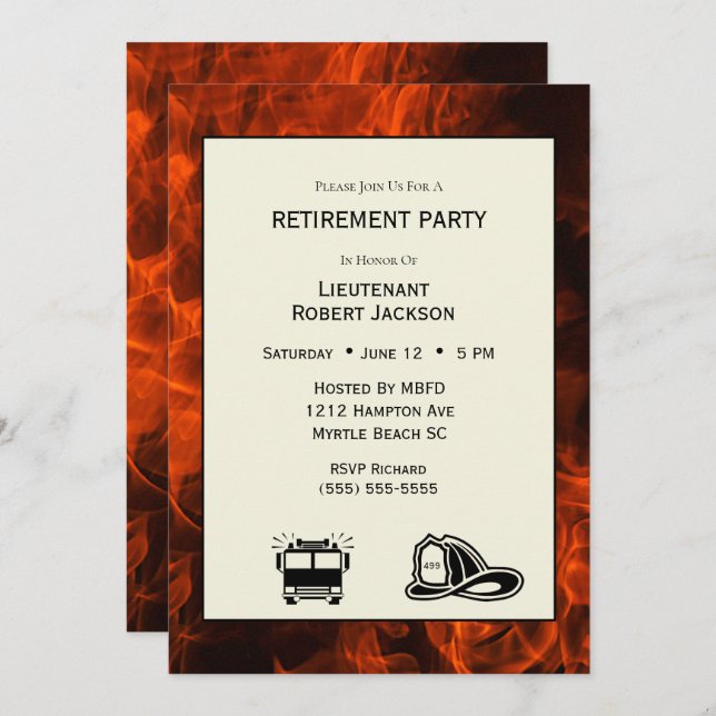 Firefighter Flames Retirement Party Invitation (Front/Back)