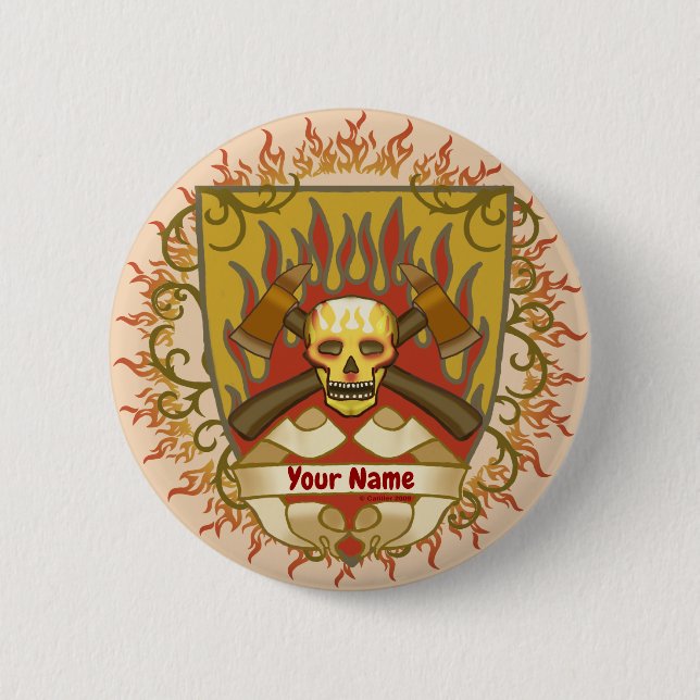 Firefighter Flames Shield  Button (Front)