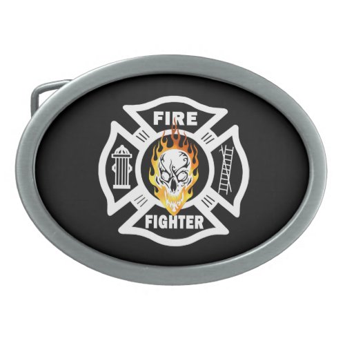 Firefighter Flaming Skull Belt Buckle