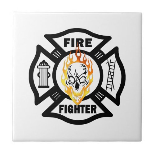 Firefighter Flaming Skull  Coaster