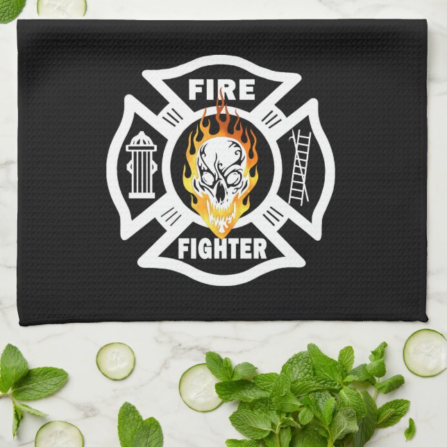Firefighter Flaming Skull Towel (Folded)